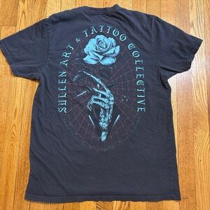 Sullen Art Tattoo Collective Black Short-Sleeve Tee with Teal Rose Graphic